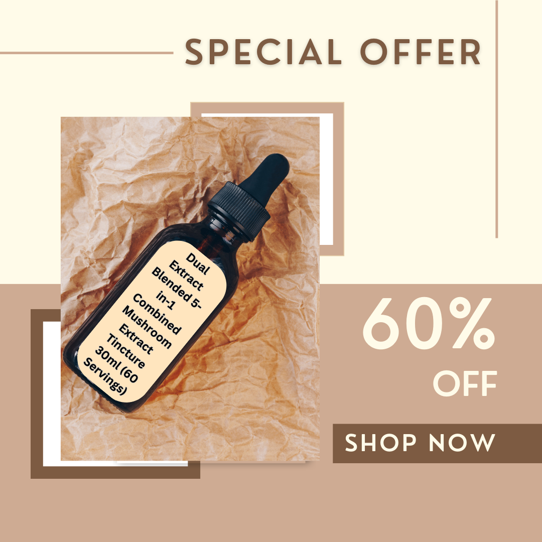 Mushroom Extract Tincture a potent fusion of Cordyceps militaris, Lion's Mane, Reishi, Shiitake, and Wood Ear Mushrooms 30ml (60 Servings)